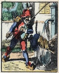 History of Dr. Pulcinella. Wood engraving of Imaging Pellerin - Epinal, late 19th century