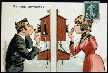 Humorous postcard on the phone, early 20th century