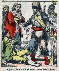 Illustration for the book by Daniel Defoe "Robinson Crusoe"