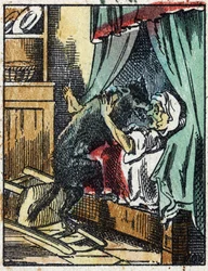 Illustration of the tale “Little Red Riding Hood” by Charles Perrault. Wood engraving from Imaging Pellerin - Epinal, late 19th century.