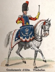 Imperial Guard Napoleon I: Elite Gendarmerie - Timbalier. Plate from the book Les Uniforms de l