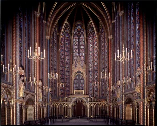 Internal view of the upper chapel of the holy chapel in Paris, France