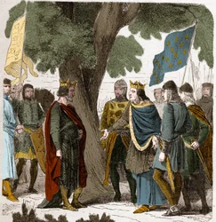 Interview of Gisors in Upper Normandy between King Philippe Auguste and King Henry II Plantagenet of England (1133-1189) in 1188