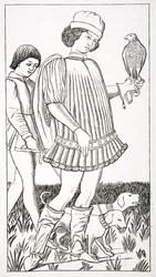 Italian Nobleman Holding a Hawk, after a Playing Card Engraved on Copper, c.1460, from 