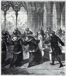 JEAN ANTOINE NOLLET (1700-1770) gave an electric concussion to the religious of a convent in Carthusian - Engraving in Sciences brought to the reach of all - physics and chemistry by Alexis Clerc - Late 19th century - Private collection