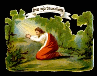 Jesus receives divine light in the Garden of Olives - Chromolithograph, late 19th century