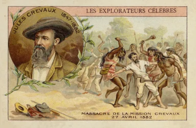 Jules Crevaux on the banks of the Rio Pilcomayo in Argentina on 27 April 1882