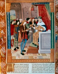 King Gontran I. Illuminated manuscript. 15th century.