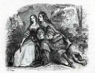 King Louis XIV and his mistress Louise de La Valliere (engraving) 1846