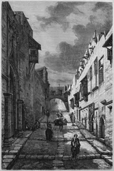 Knights street in Rhodes, from La Syrie daujourdhui. Voyages dans la Phenicie le Liban et la Judee. 1875-1880 by Louis Charles Emile Lortet, 1884