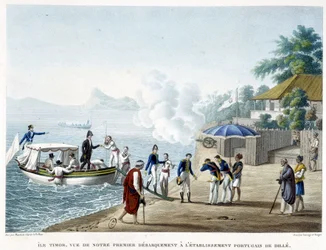 Landing at the Portuguese settlement of Dillè, island of Timor