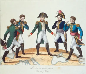 The Game of Four Corners or The Five Brothers, Bonapartist cartoon depicting Napoleon and his brothers, 1808