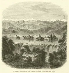 The Jump of the Flat Stone, in Chile (engraving)