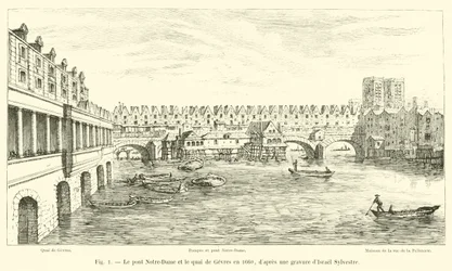 Pont Notre-Dame and quai de Gevres in 1660, after an engraving by Israel Sylvestre