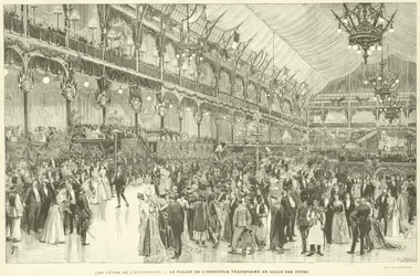 The Exposition Festivities, The Palace of Industry Transformed into a Banquet Hall