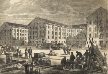 The docks of Rouen in 1866 - engraving