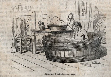 The gestures of the bath - Hygiene in the 19th century - bath in a bowl - engraving in 
