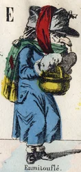 Letter E: Wrap. Engraving in "Comic Alphabet". New Epinal Imaging. Lithography Pinot et Sagaire, between 1860 and 1888