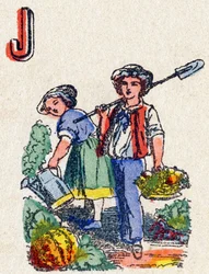 Letter J Gardeners (Engraving in "Alphabet des jeux")