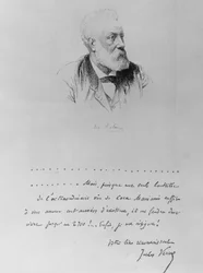 Letter from Jules Verne with Portrait of the Writer (1828-1905)