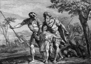 Liberation of Childebert II (570-596), king of Austrasia, 575: son of Childebert I and Brunehilde (Brunehaut), he had been taken away by his uncle, Chilperic I, at the death of his father. Engraving of the 18th century