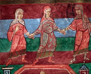 Life of St. Radegund of Poitiers, Women Dancing and Singing Secular Songs (miniature)