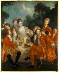 Lunch in the Park. Painting of the French school of the 18th century. Orleans Museum of Fine Arts