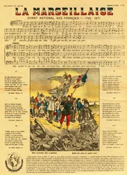 Lyrics and music of the Marseillaise, the French anthem composed by Rouget de Lisle (Rouget de l