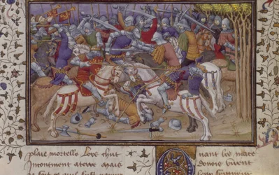 Defeat of Philip by Pausanias, with mounted knights fighting, from 