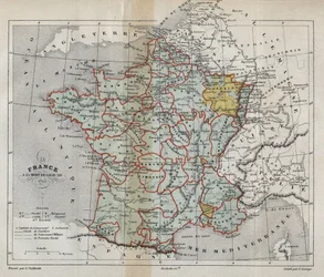 Map of France on the death of Louis XIV in 1715 - engraving in 