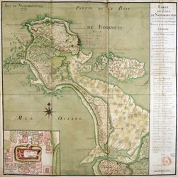 Map of the island of Noirmoutier accompanied by a map of the castle, made in 1769