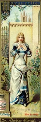 Marguerite in the Opera Faust by Charles Gounod, after the Piece by Johann Wolfgang von Goethe. Alphabet of Female Names on the Theme: Feminine Costumes and Operas. Liebig Advertising Chromolithography
