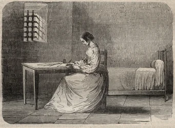 Marie Fortunee Capelle, Marie Lafarge (Madame) (1816-1852) French criminal in her prison - Engraving in 