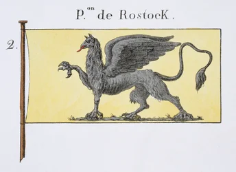 Maritime Flag with Griffin Emblem denoting de Rostock Crest, from a French book of Flags, c.1819