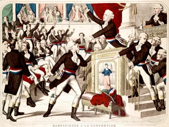 Maximilian Robespierre at the Convention, Jean Lambert Tallian Threatens Robespierre with a Knife (engraving)