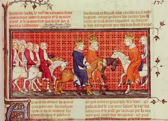Meeting Between Charles V of France and Holy Roman Emperor Charles IV Accompanied by the King of the Romans, from Grandes Chroniques de France