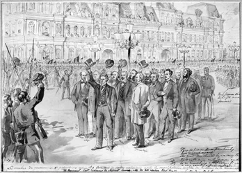 Members of the provisional government reviewing the National Guards outside the Hôtel de Ville in Paris on the 31st October 1870, c.1870