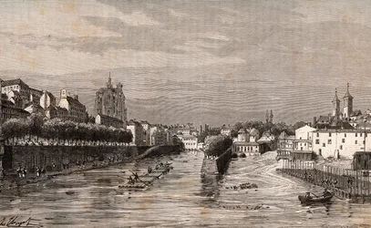 Metz - view of port Saint-Georges - Moselle - engraving in 