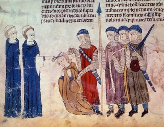 Monk Mowed as Punishment for His Debauchery. Miniature from the Manuscript 