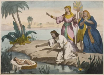 Moses rescued from the Nile, illustration from a catechism L