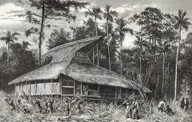 Mosque in Dodinga, New Guinea, illustration from Le Tour du Monde magazine, 1879