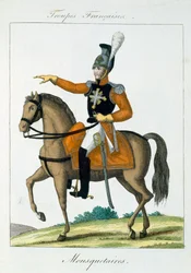 Mounted Musketeer, from Troupes Francaises, pub. chez Basset, Paris, c.1790