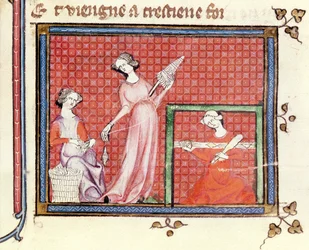 The Strong Woman of the Scriptures Spinning with her Servants, from Ovide Moralise written by Chretien Legouais