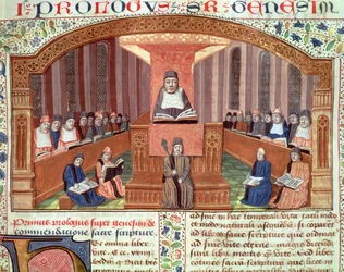 A Lesson in Theology at the Sorbonne, from Postilles sur le Pentateuch, illustration to text written by Nicolas de Lyre