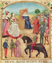 Ms 1335 f.1 Margaret of York is introduced to her future husband, Charles the Bold on 27th June, 1468 at Damme