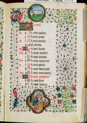 Aries and a Man Felling Trees, from a Book of Hours