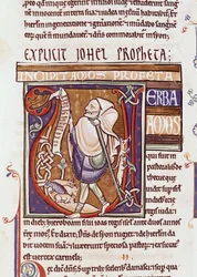 Ms 1 fol.194v Historiated initial V depicting Amos, from the Souvigny Bible