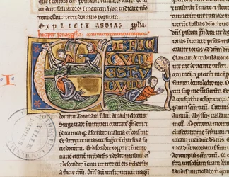 Historiated initial E depicting Jonah being Thrown into the Sea, from an unspecified bible