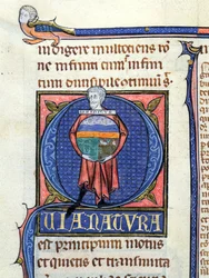 Philosopher Holding a Globe with the Four Elements, from the Physics by Aristotle