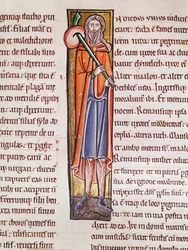 Historiated initial I depicting Elimelech leaving on a journey, from the Bible de Saint-Sulpice de Bourges